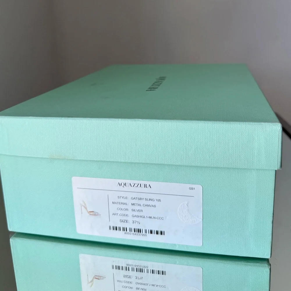 New AQUAZZURA Gatsby 105 crystal-embellished metallic canvas slingback pumps - Picture 7 of 13